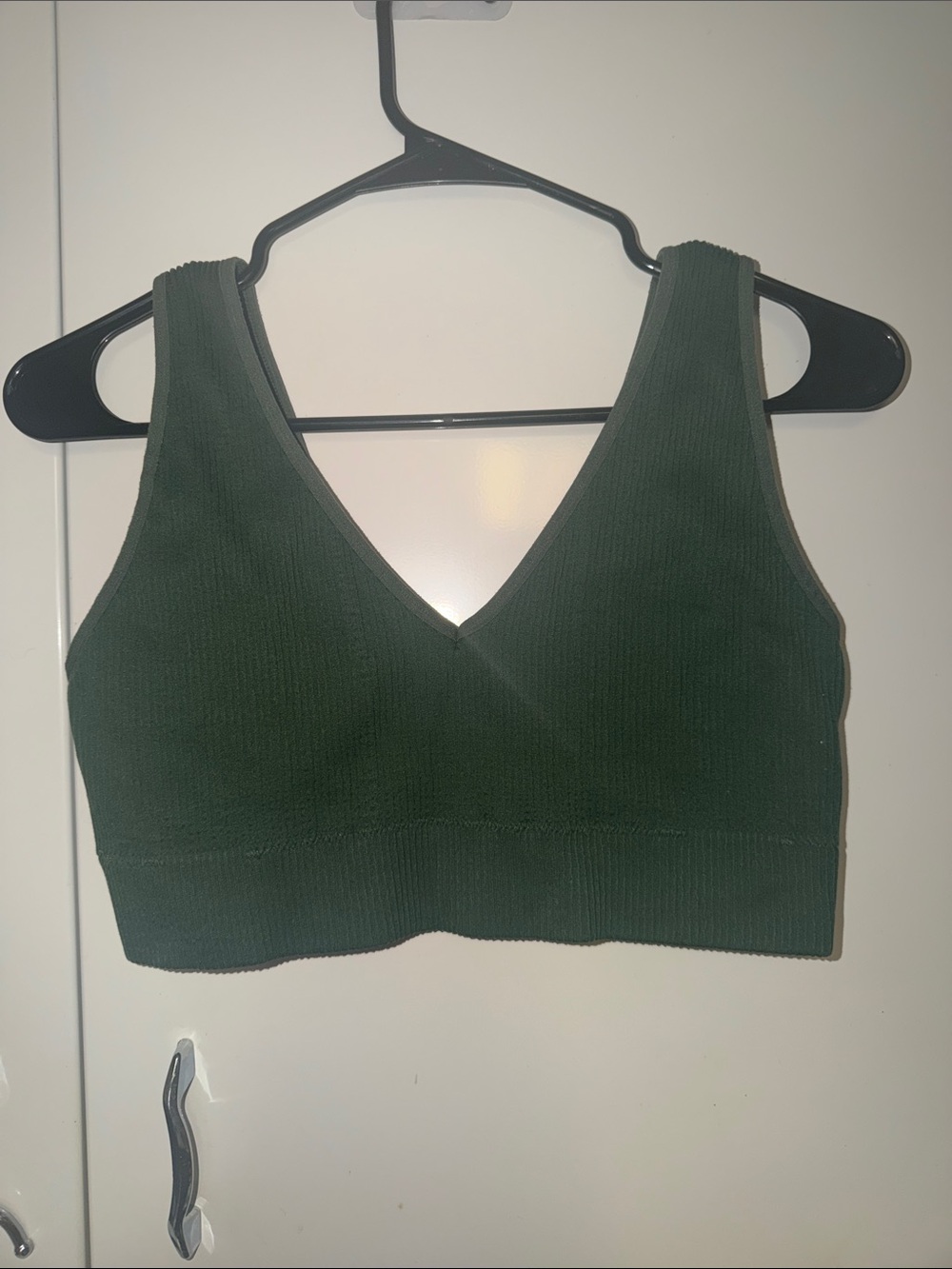 aerie Ribbed V-Neck Bralette in Deep Green